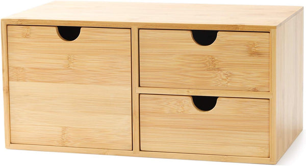 Wisuce Bamboo Desk Organizer, Mini Desktop Drawer Storage Box for Office Home Toiletries, No Assembly Required