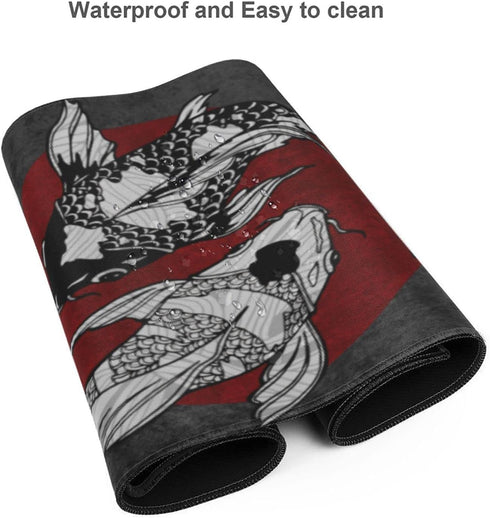 Rutuioy 31.5 11.8 Inch Japanese Koi Fish Ying Yang Black Red XXL XL Large Gaming Mouse Pad for Desk, Non-Slip Long
