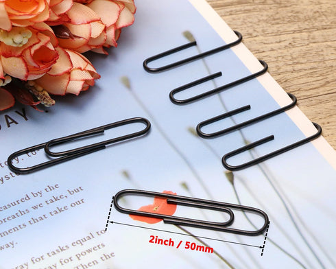 Tupalizy 2 Inch Large Smooth Paperclips, 60PCS Decorative Memo Note Clips for Document Organizing (Black)