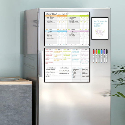 JJPRO Magnetic Dry Erase Chore Chart and Weekly Calendar Set for Fridge, Behavior Chart for Multiple Kids, Reward Chart