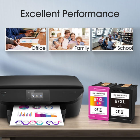 HP 67XL Ink Cartridge Replacement Combo Pack for HP 67XXL 67XL Black Color for DeskJet 2724 2755 2755e 4155 Envy 6455