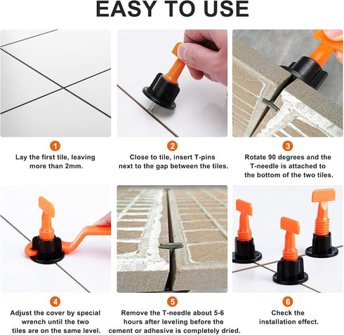 Generic 50 Sets 1/16 Inch Reusable Tile Leveling System Kit with Wrench, Tile Spacers and Leveling Clips, Anti-Lippage