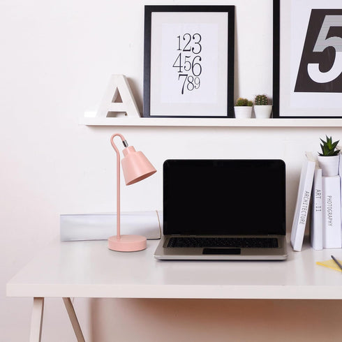 LD1079-BPK 16" Simple Designs Sleek Essentials Metal Looped Desk Task Lamp with Adjustable Shade, for Office, Desk