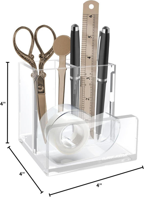 Pen Organizer for Desk, Modern Desk Accessory with Removable Divider, Chic Acrylic Storage Stand for Home/Work