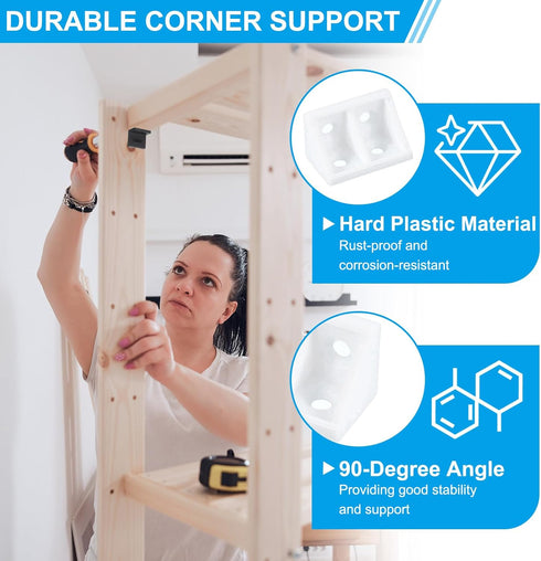 0.75x0.75x1.3, 20 Pack PATIKIL Plastic Corner Braces L-Shape Bracket Right Angle Board Holder Shelf Support with Screws