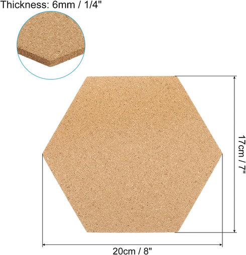 PATIKIL 8x7" 1/4" Thick Cork Board Tiles, 8 Pack Self Adhesive Hexagon Display for Home Office