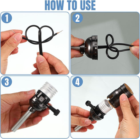 2 Set 8'' 12" 3 8 Baquler Lamp Rewire Kit Make a Lamp or Repair Kit with Harp Tube Pipe Way Socket ft Cord and All
