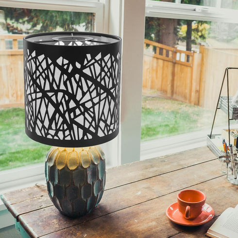 5.58,High:5.5,Fitter:1.65,E27 UKCOCO Black Metal Lamp Shade: Small Lamp Shade Drum Lampshade Replacement with Hollow