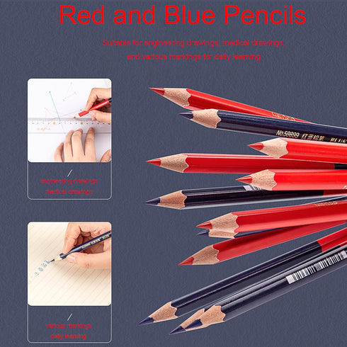 Precision Marking Pencils for Detailed Work, Wooden Pole Red and Blue Dual Color