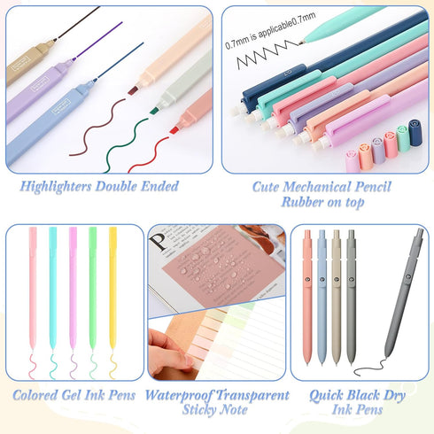 Lincia 30 Pcs Aesthetic School Supplies, 6 Cute Mechanical Pencils, 5 Colored Ballpoint Pens, 5 Quick Dry Pens (Navy)