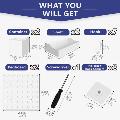 Nafenai Pegboard Combination Wall Organizer Kit, 2 Pieces with 11 Accessories, White Peg Board for Home Office