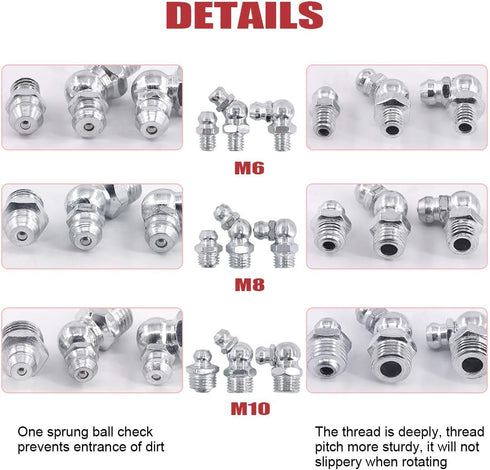 Hilitchi 123Pcs Metric Hydraulic Zerk Grease Fittings Assortment Kit