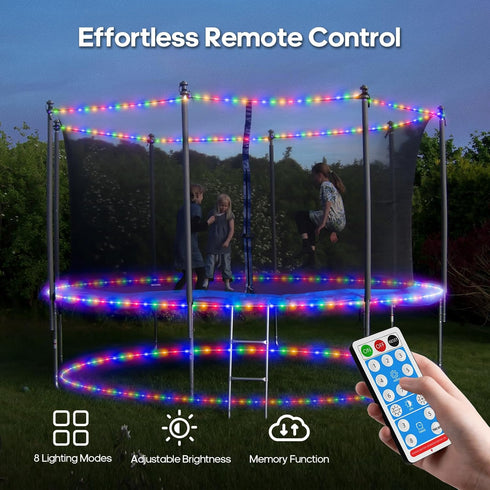 66FT 200LED 1800mAh IP67 8 ICRGB Trampoline Lights, Solar Rope Lights Outdoor, Waterproof, Solar Power Outdoor Light