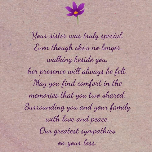 Prime Greetings Sympathy Card for Loss of Sister, Eco-Friendly Thick Card Stock with Premium Envelope, 5in x 7.75in