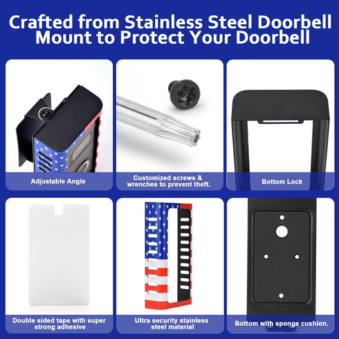 Anti-Theft Doorbell Mount - No-Drill Adjustable Angle Bracket for Video Doorbell Cover Holder