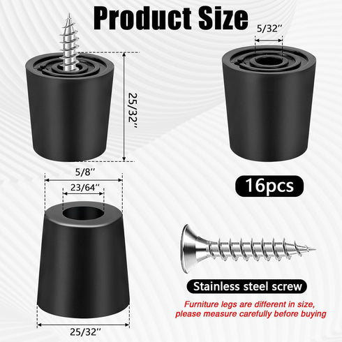 Vin Beauty 16 Pack 3/4" 25/32" Rubber Cutting Board Feet Non Slip Screw On Rubber Feet for Cutting Board with Stainless
