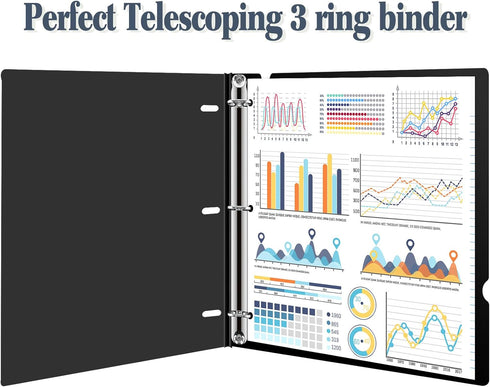 Telescoping 3 Ring Binder, Portable Plastic with Telescoping Spine, Holds 8.5" x 11" Paper for School Office
