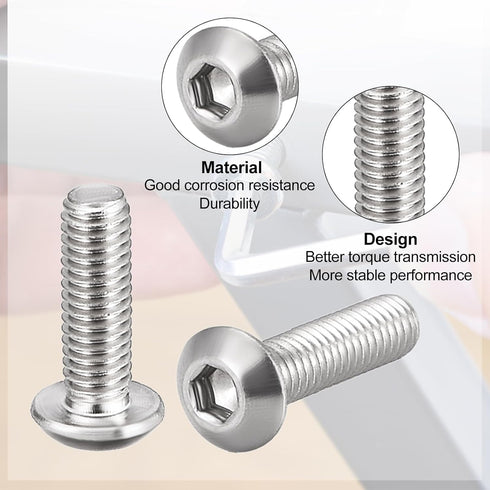 uxcell M5x12mm Machine Screws - Hex Socket Round Head Screw, 304 Stainless Steel Fasteners, 20pcs