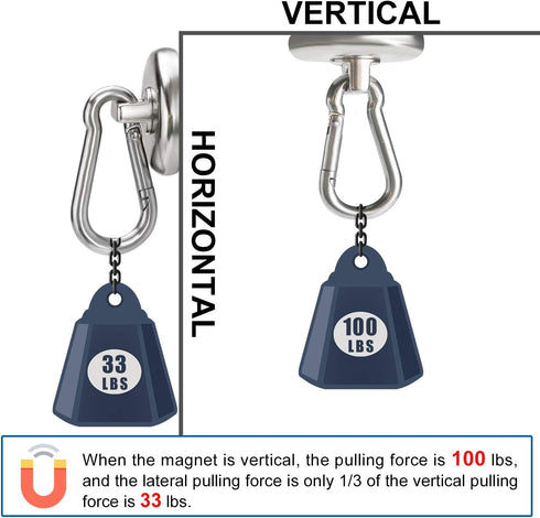 DIYMAG 100LBS Strong Magnetic Hooks, Heavy Duty Neodymium Magnet Hooks with Swivel Carabiner, Pack of 7