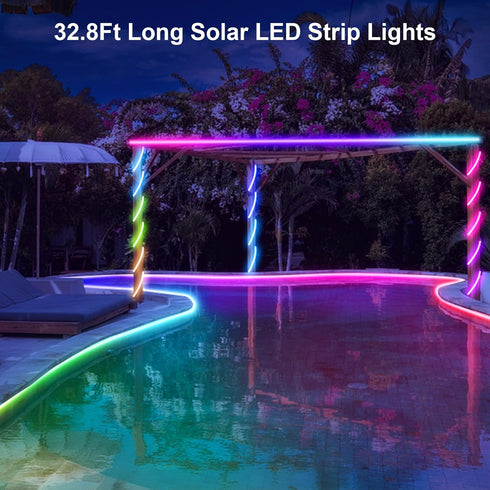 32.8Ft IP68 ZAIYW Dual Color Changing Solar LED Strip Lights Outdoor, Waterproof Strip Lights with Timer Remote