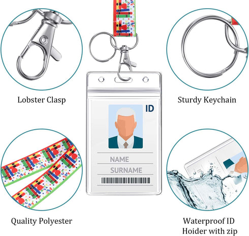Outus 5 Pieces Teacher Lanyard Keychain with ID Badge Holder for Women, Novelty Education Themed Lanyards