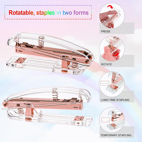 EOOUT Rose Gold Desk Accessories Set, Acrylic Stapler Set, Staple Remover, Phone Holder, Pen Holder
