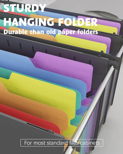 Plastic Expanding Hanging File Folders, 7 Pocket Extra Capacity Accordion Hang Folder, Letter Size, 3 Pack