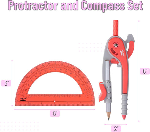 Mr. Pen- Compass and Protractor Set, Red, Compass Geometry Tool, Protractor and Compass Set, Compass Drawing Tool, Drawing Compass, Protractor Set, Geometry Compass, Math Compass for Geometry by Mr. Pen