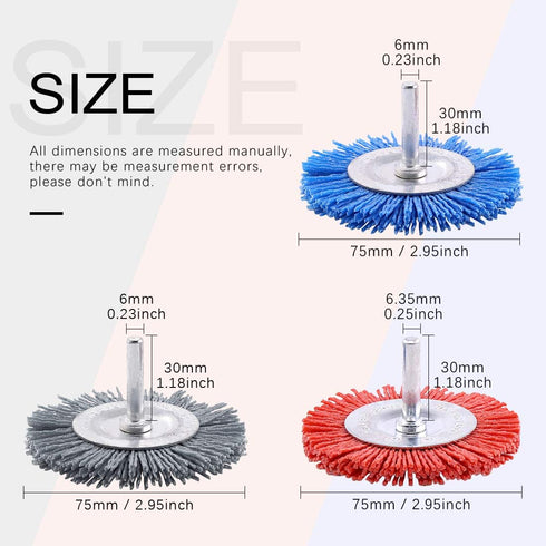 Swpeet 3Pcs 3Inch Abrasive Nylon Wheel Brush Set, 80# 120# 240# for Rust/Corrosion/Paint Removal