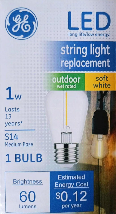 24) Bulb, 1 S14 60 Bulb GE (case of Warm Soft White LED String Light Replacement watt, Shape, lumens, Medium Base