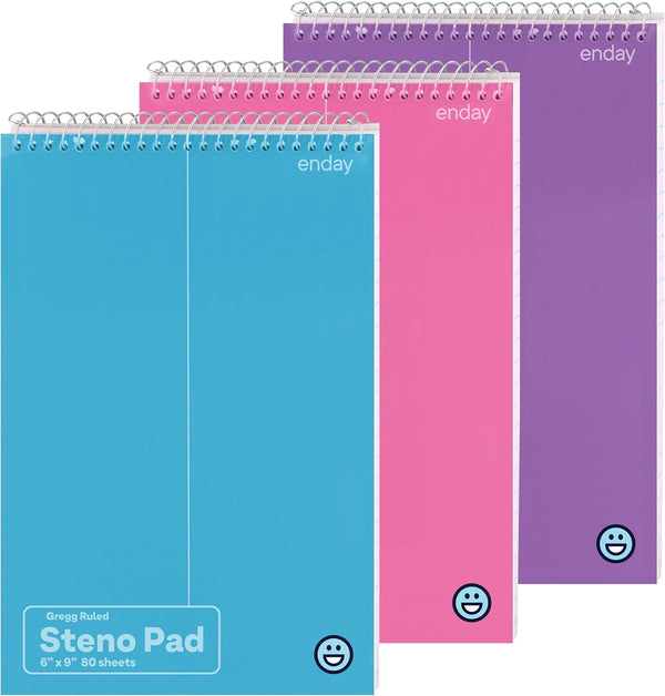 Enday Steno Pads, Spiral 6 x 9 inches, 80 Sheets, Steno Notebook for Writing, Color May Vary (3 Pack)