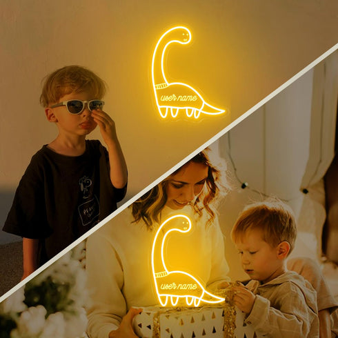 Personalized Dinosaur LED Neon Sign - Custom Name Kids Night Light, Dinosaur Room Decor, USB-Powered Nursery Lamp