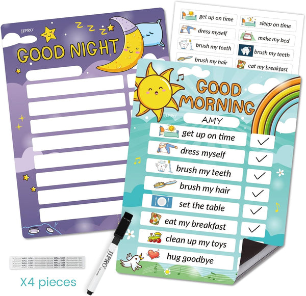 JJPRO Magnetic Kids Daily Schedule Whiteboard, Fridge Magnet to Log Bedtime Routine, Dry Erase Routine Chart