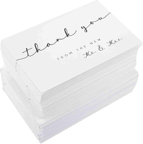 GSM Brands 100 Thank You Cards for Wedding (Mr and Mrs Theme) - Cards with Envelopes