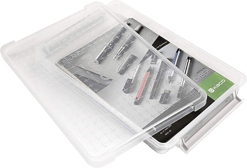 BTSKY 3 Pack A4 Plus Clear Plastic Stackable Storage Box, Desk Paper Organizer with Buckle, Document Holders