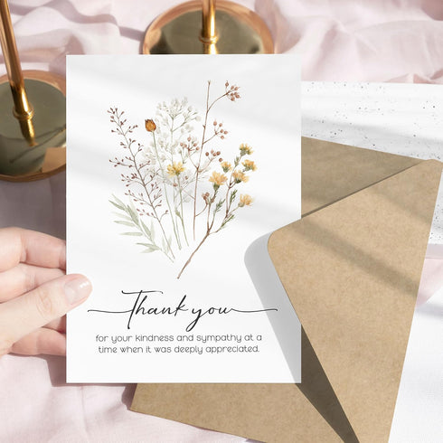 50 46 Pcs Funeral Thank You Cards with Envelopes Message Inside and Matching Stickers - Bulk Watercolor Boho Wildflower