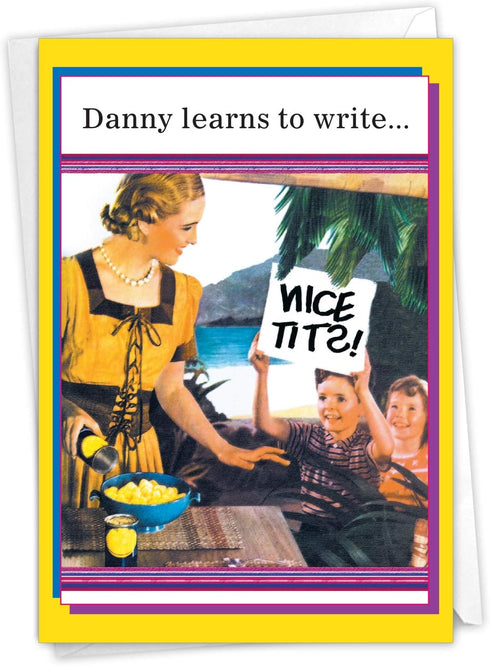 NobleWorks Retro Graduation Card, Funny Congratulations Notecard for Graduate, School and College Grad Humor, Danny