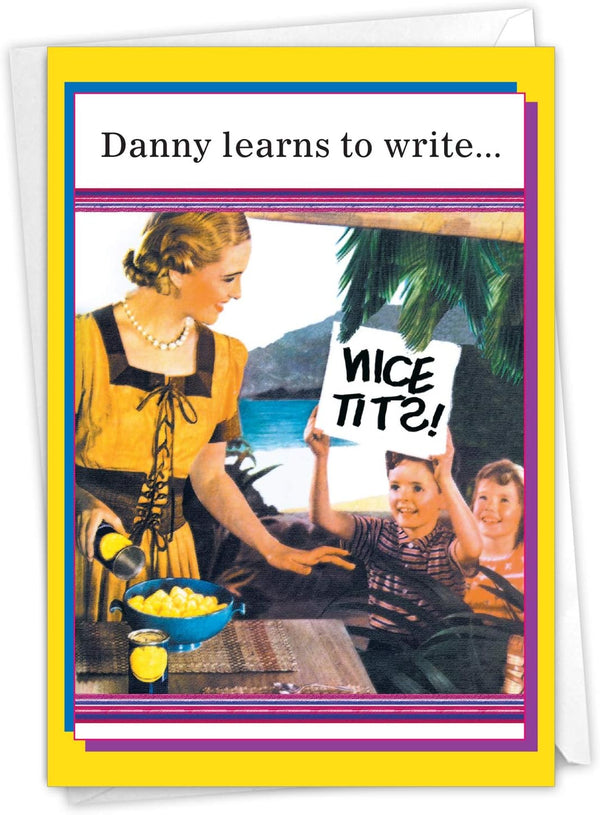 NobleWorks Retro Graduation Card, Funny Congratulations Notecard for Graduate, School and College Grad Humor, Danny