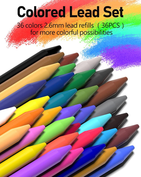 Four Candies Mechanical Colored Pencils, Erasable with Sharpener and Bag, Aesthetic Drafting Tools, 2.6mm, 36Pcs