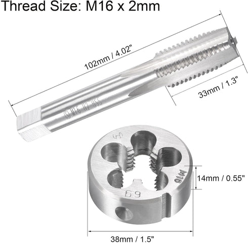 uxcell M16 x 2mm Metric Tap and Die Set, Machine Thread Screw Tap with Round Threading Die, Tap & Die Kit for Nut Screw Bolt Thread Repair