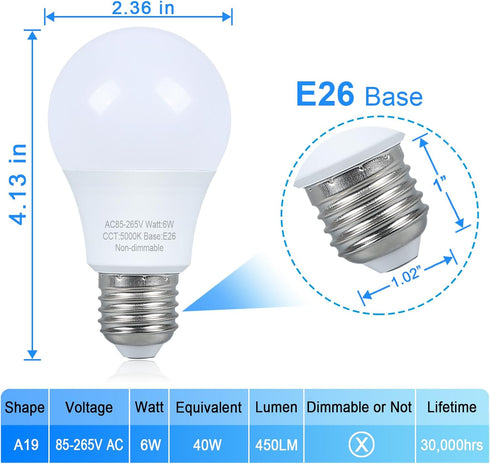 4 Pack LED Light Bulbs 40 watt Equivalent, Daylight 5000K, A19 Standard Light Bulbs, E26 Medium Base, Non-Dimmable by Marxlait