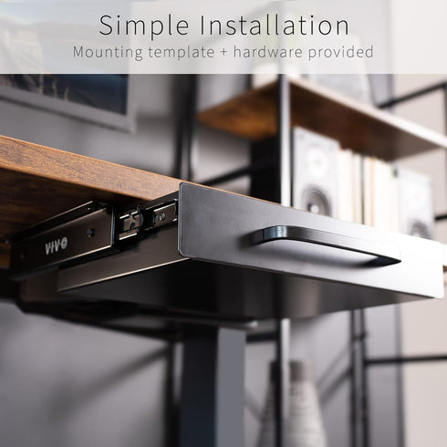 VIVO 13 inch Under Desk Mounted Sliding Pull-out Drawer, Black Storage Organizer for Office Desk, Pull Handle