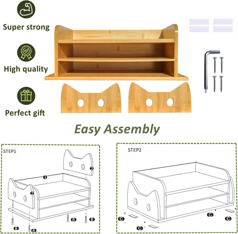 ZOOFOX Wood Desk Organizer, 5-Tray Paper Letter Tray with File Holder, Cute Cat-shaped Desktop Organizer