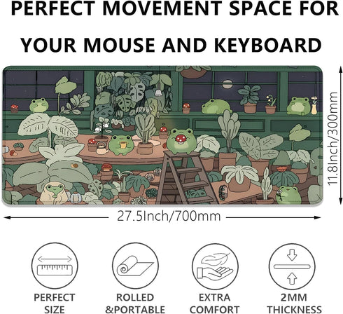 Cute Frog Desk Mat Mouse Pad, Cartoon Frog Desk Pad, Kawaii Green Desk Decor for Office Home Work