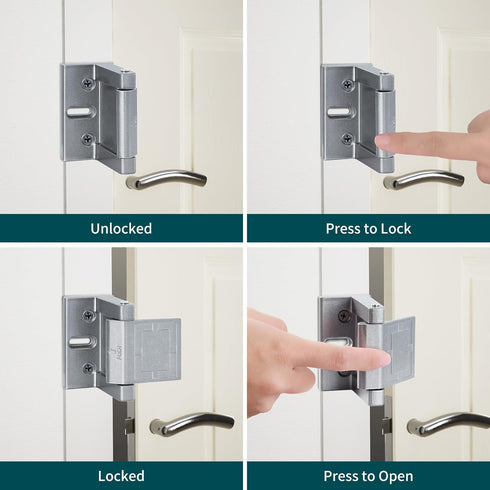 JIADAXIN Protection(Gary-2 Pack) High-Security Reinforced Door Lock Aluminum Privacy Latch for Home and Hotel, Easy