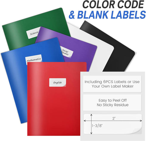 Sooez 6 Pack Heavy Duty Plastic Folders with Pockets, 2 Pockets Folder, Classic Colors for Back to School