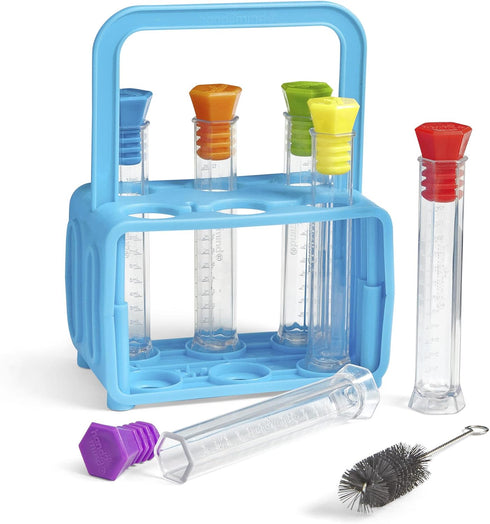 hand2mind Starter Science Test Tube Set, Flat Bottom Test Tubes with Rack, Science Supplies for Kids (Six Tubes)