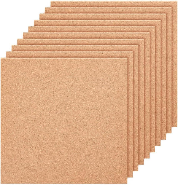 BENECREAT 10 Pack 12x12 Inch Cork Board Tiles 1mm Thick Square Coaster Sheets for Bulletin Boards, Wall Decoration, DIY