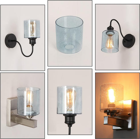 2 Pack 1-5/8-Inch G0129-Cylinder 2 Blue Seeded Glass Lamp Shades, Cylinder Light Fixture Replacement Globe or Cover