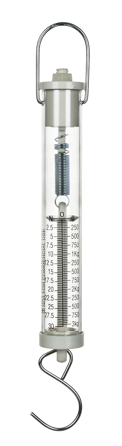 Eisco Labs Newton Force Meter Spring Scale - Max Capacity 30N, 3Kg, Dual Scale Labeled